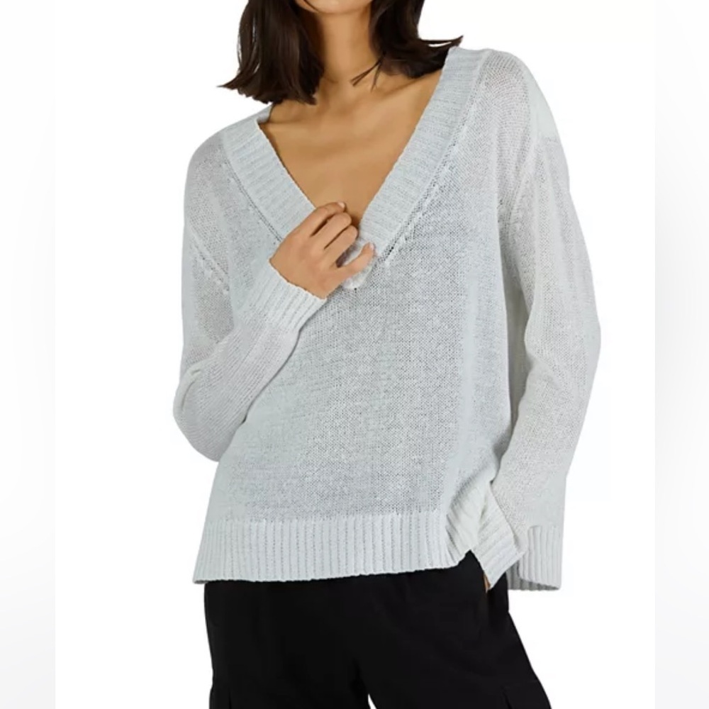 ATM Anthony Thomas Melillo Off White Cotton Tape‎ Wide V-Neck Sweater Size XS